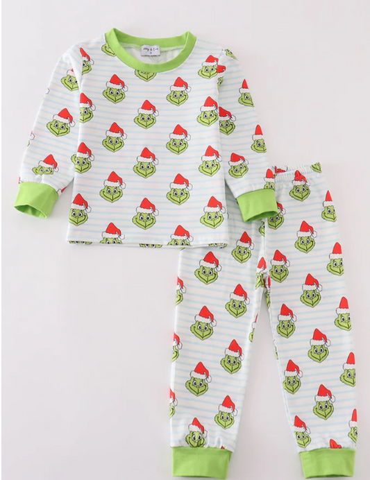 Green Stripe Christmas Grinch Pajamas