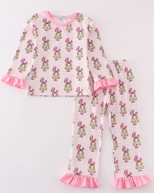 Pink Stripe Cindy Lou Girl Pajama Set