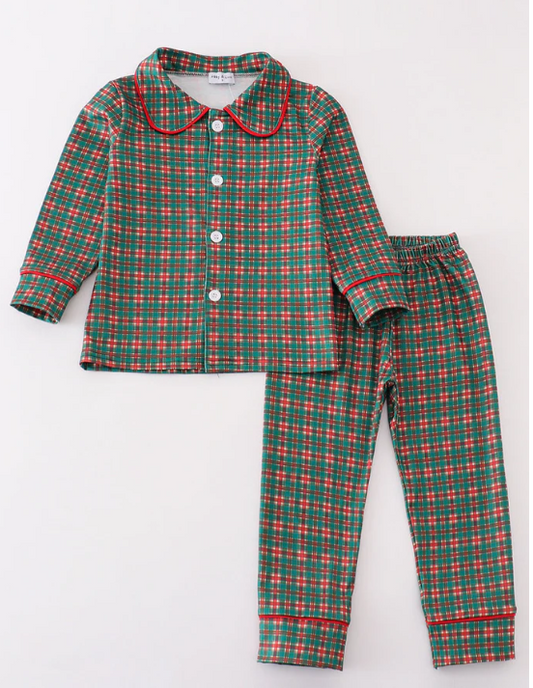 Green Plaid Boy Pajama Set