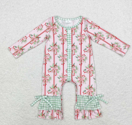 Pink Bow Berry Baby Girls Christmas Romper