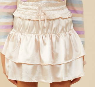 Girls Tiered Tie Detail Satin Skirt in Champagne