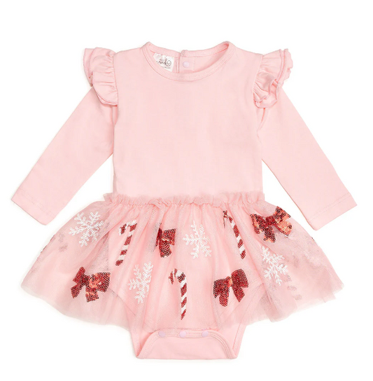 Candy Cane Cutie Christmas Long Sleeve Tutu Bodysuit Regular price