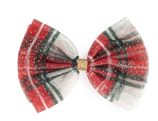 Christmas Plaid Tulle Bow Clip