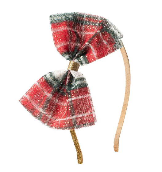 Christmas Plaid Tulle Bow Headband