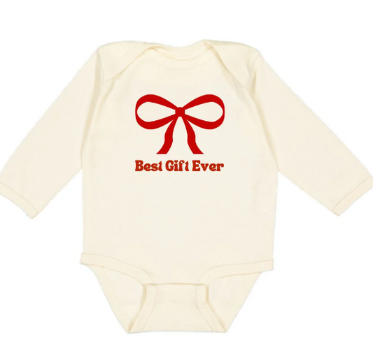 Best Gift Ever Christmas Long Sleeve Bodysuit - Natural