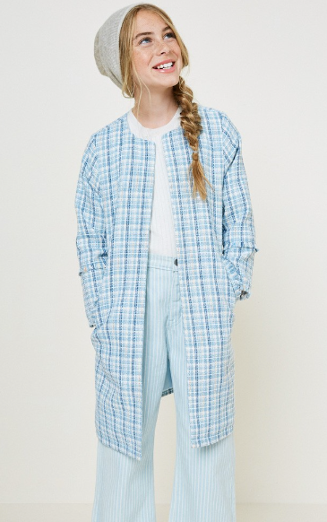 Kids Tweed Duster Coat in Blue