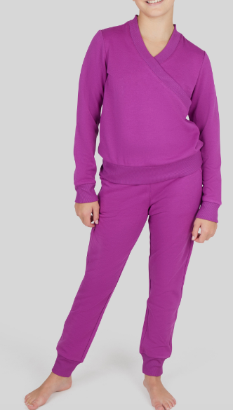 Girls Cross Over Pullover and Jogger in Purple Wine