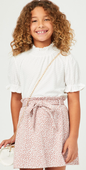 Girls Animal Spotted Belted French Terry Skirt