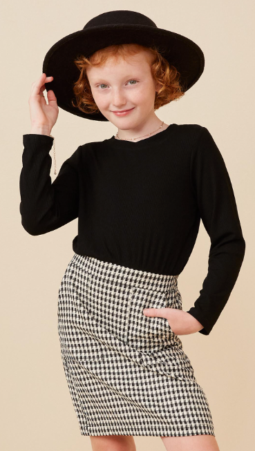 Girls Houndstooth Skirt Long Sleeve Knit Dress