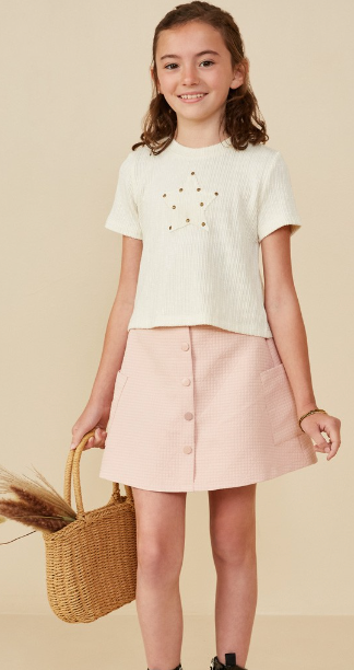 Girls Quilted Button Down Patch Pocket Skirt