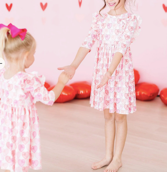 MELT MY HEART 3/4 SLEEVE RUFFLE TWIRL DRESS