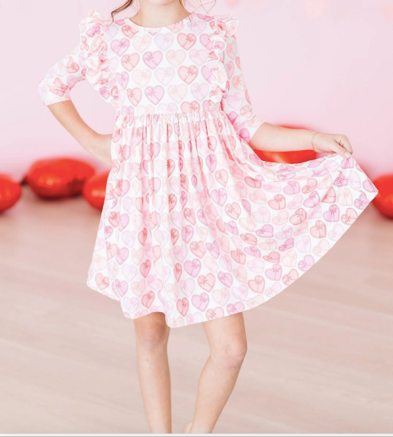 MELT MY HEART 3/4 SLEEVE RUFFLE TWIRL DRESS