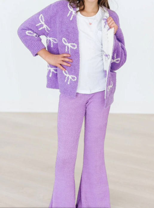 LILAC/COCONUT BOW COZY CARDIGAN