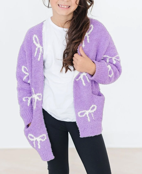 LILAC/COCONUT BOW COZY CARDIGAN