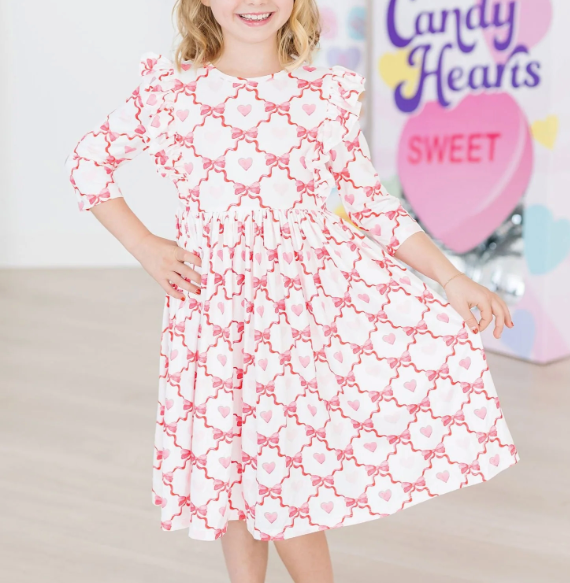 Lovebug  3/4 SLEEVE RUFFLE TWIRL DRESS