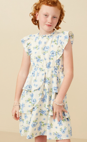 Girls Textured Romantic Floral Split Tiered Dress