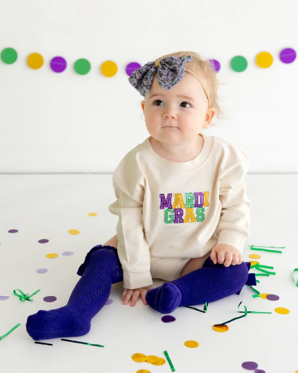 Mardi Gras Patch Long Sleeve Romper - Natural