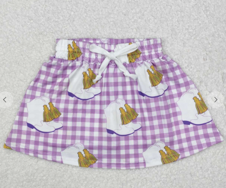 Purple Plaid Boot Girls Mardi Gras Skirt