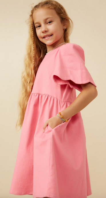 Girls Scallop Sleeve A-Line Dress