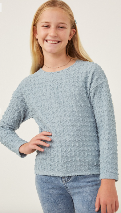 Girls Textured Stretch Long Sleeve Knit T Shirt