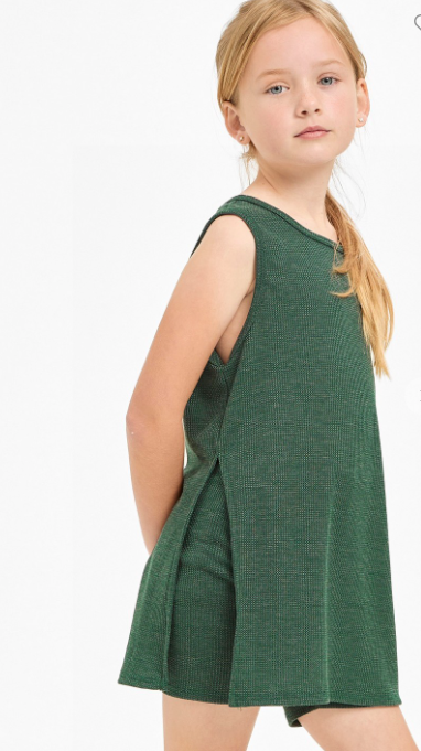 Waffle Knit Sleeveless Top and Biker Shorts Set in Gunter Green