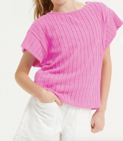 Embossed Ribbed Knit Cap Sleeve Top in Light Pink