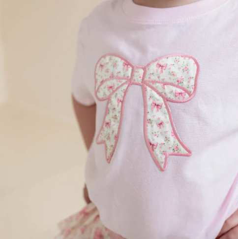 Ditsy Floral Bow Patch Short Sleeve T-Shirt - Ballet