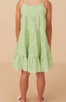 Girls Floral Crochet Lace Tiered Tank Dress in Mint