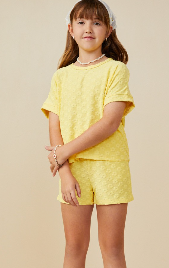 Girls Textured Floral Knit Top in Yellow