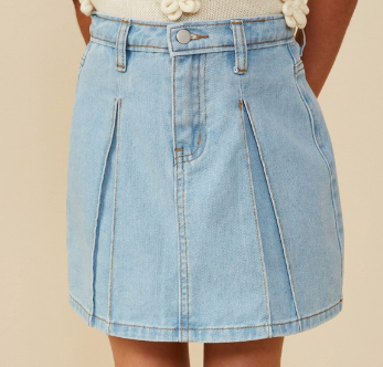 Girls Box Pleated Washed Denim Skirt