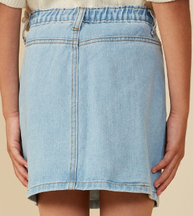 Girls Box Pleated Washed Denim Skirt