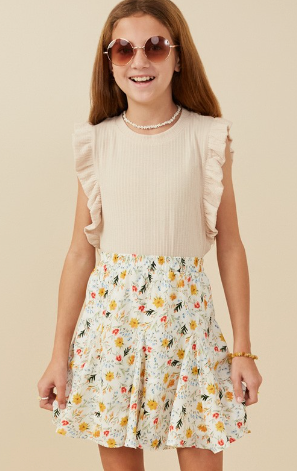 Girls Wispy Floral Tiered Flare Skirt