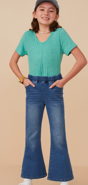 Girls Elastic Waist Straight Leg Denim Jeans