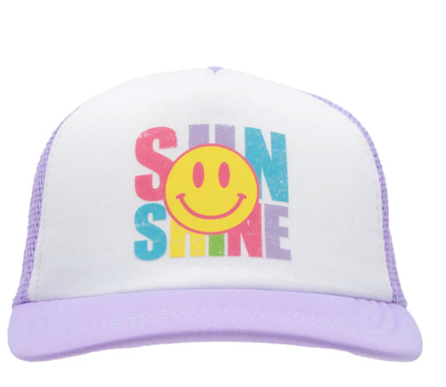 Sun Shine Screen Print on Youth Neon Pink Trucker