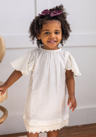 Off-White Sleeve & Neck Gathered Dress