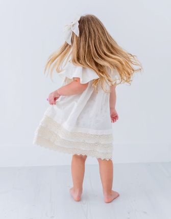 Off-White Sleeve & Neck Gathered Dress