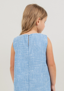 Pearl Detailed Front Bow Tweed Dress in Blue