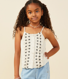 Girls Ruffled Tape Trim Linen Tank
