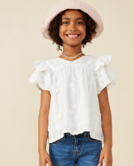 Girls Crochet Floral Detailed Ruffle Sleeve Top