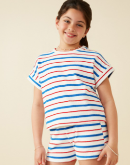 Girls Multi Stripe Dolman Terry Knit Top