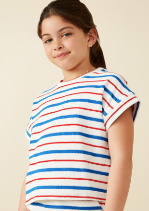 Girls Multi Stripe Dolman Terry Knit Top