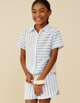 Girls Contrast Striped Button Up Gauze Shirt