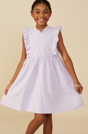 Girls Ruffle V Neck Sleeveless Poplin Dress