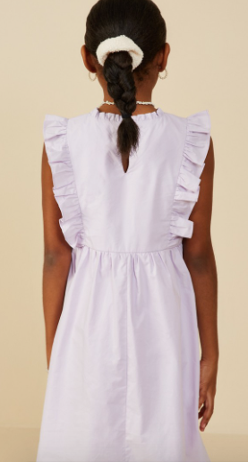 Girls Ruffle V Neck Sleeveless Poplin Dress