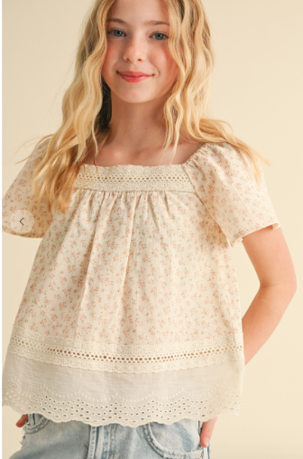 Tween Kids Girls Flutter Sleeve Peasant Top