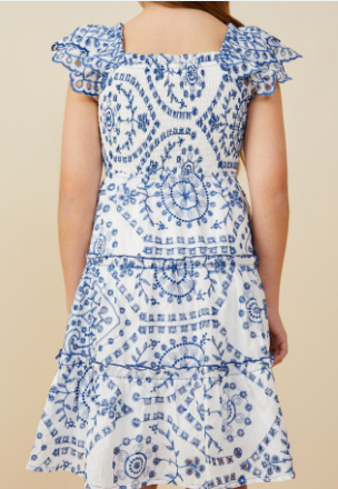 Girls Eyelet Embroidered Scalloped Ruffle Dress