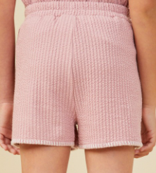 Girls Contrast Stitch Patch Pocket Rib Knit Shorts in Pink