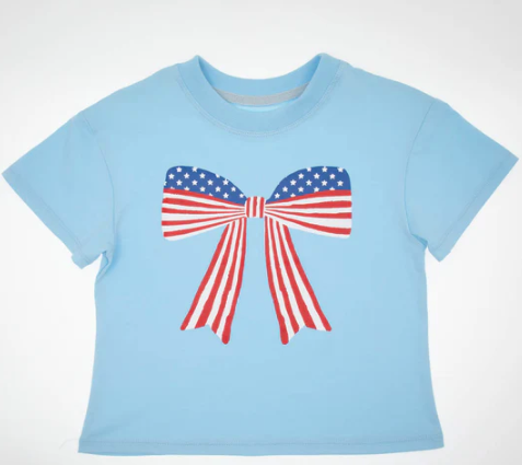 America Bow Screen Print on Light Blue Boxy T