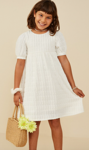 Girls Textured Knit Puff Sleeve Dress