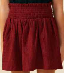 Girls Textured Smocked Waist Skirt in Burgundy